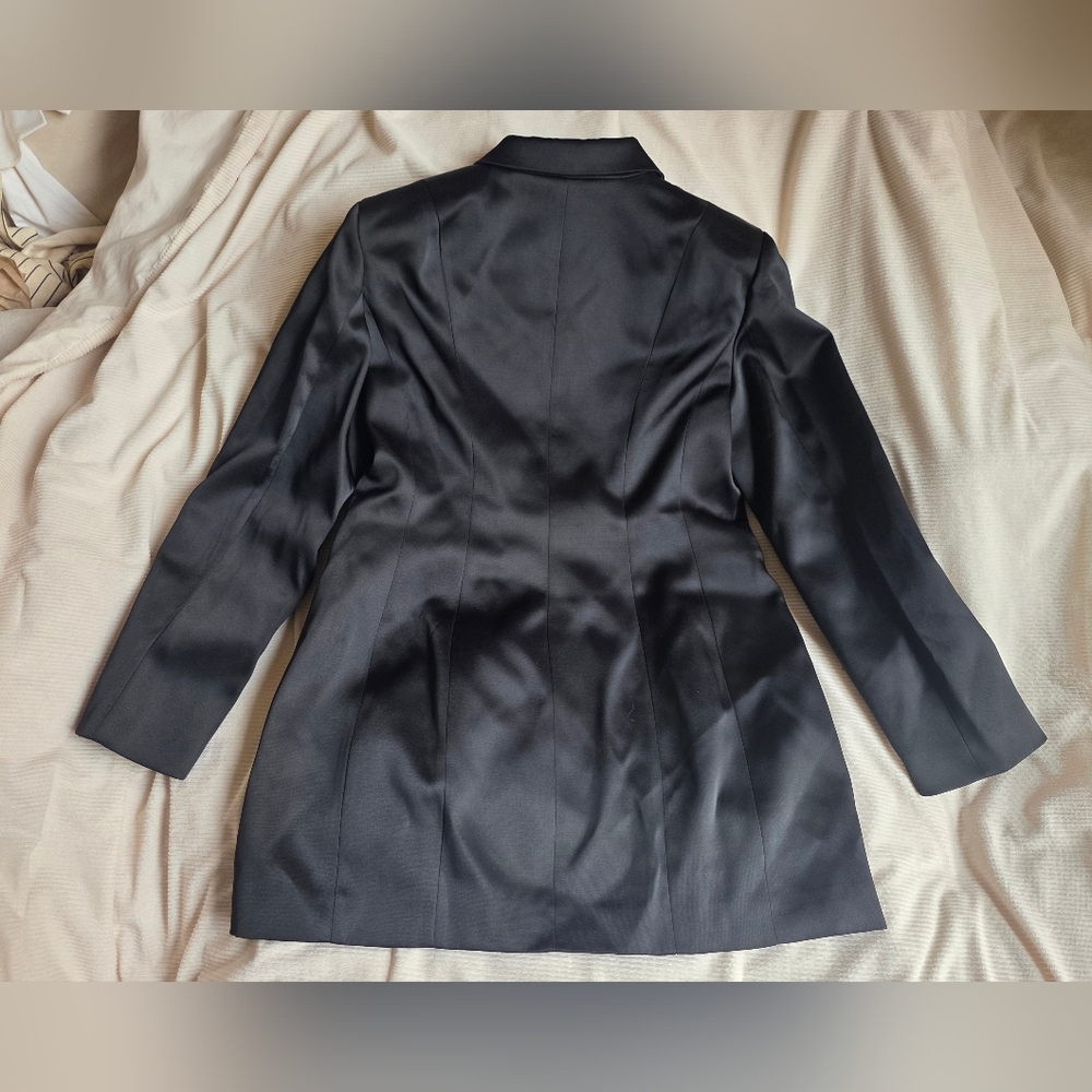 H&M double-breasted fitted jacket dress satin effect black sz L BNWT - Picture 13 of 13